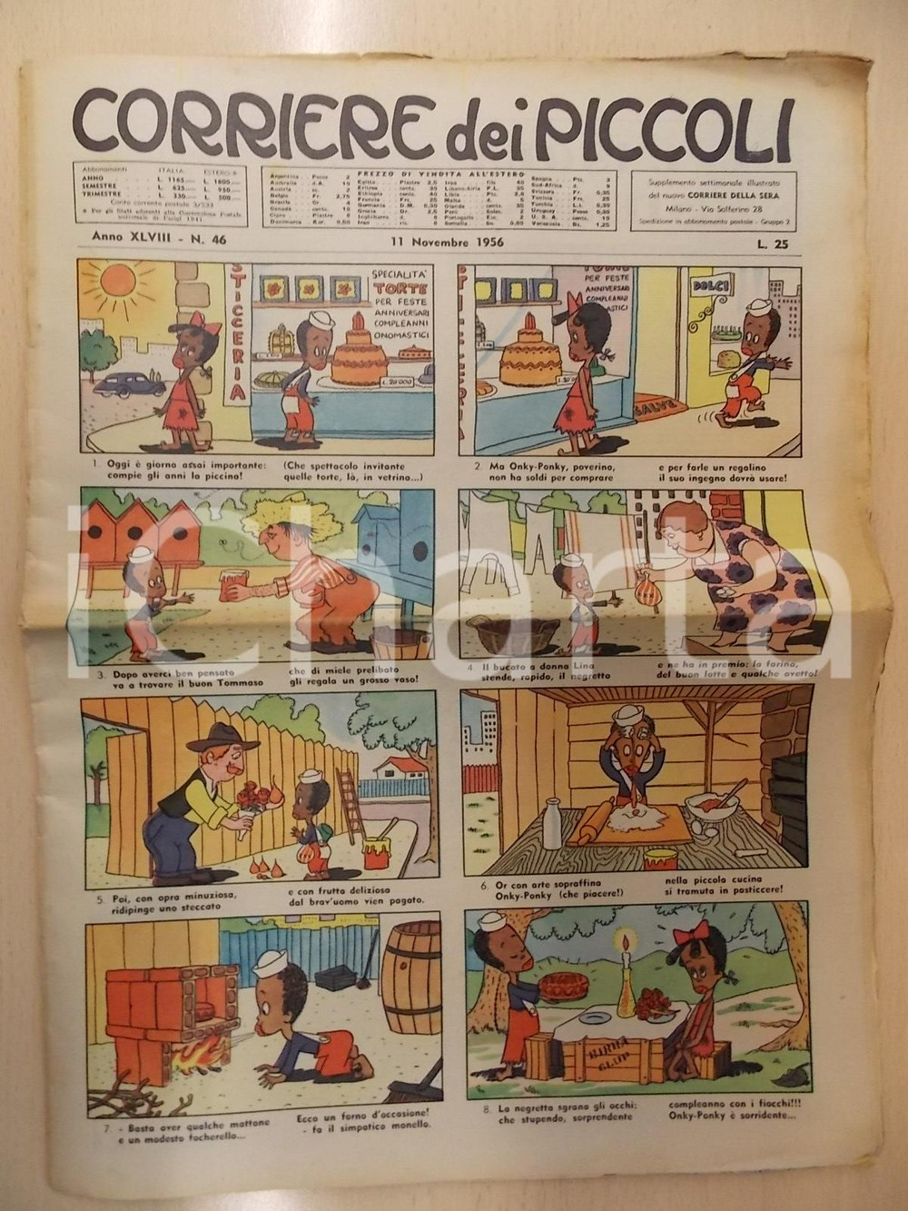 Giornale, rivista storica 1956 CORRIERE DEI PICCOLI 46 Cineromanzo NESTLE  Jacovitti Tavola Canale di SUEZ 1