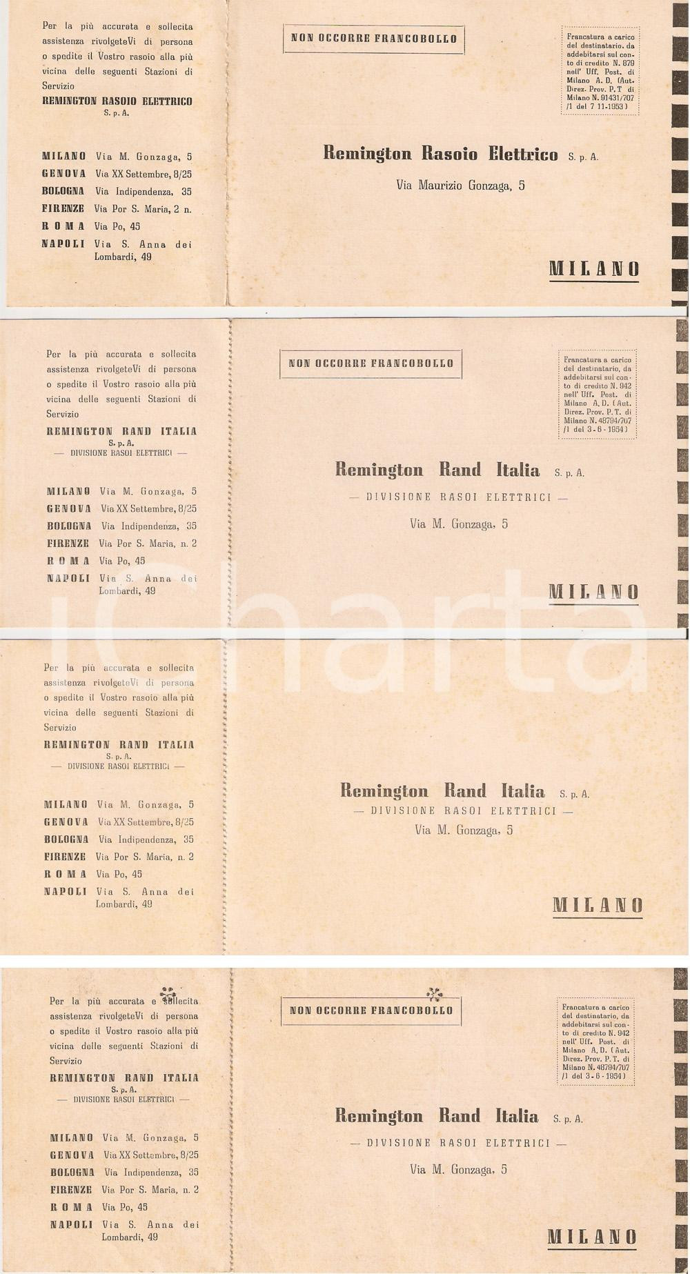 Cartolina originale da collezione 1955 ca REMINGTON RAND ITALIA Lotto 4 garanzie Cartoline con tagliando 1