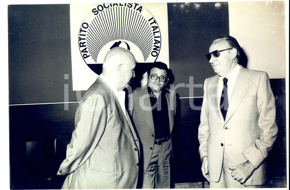 Fotografia d epoca originale 1979 Dirigenza PSI Francesco DE MARTINO, Vincenzo BALZAMO e Giacomo MANCINI 1