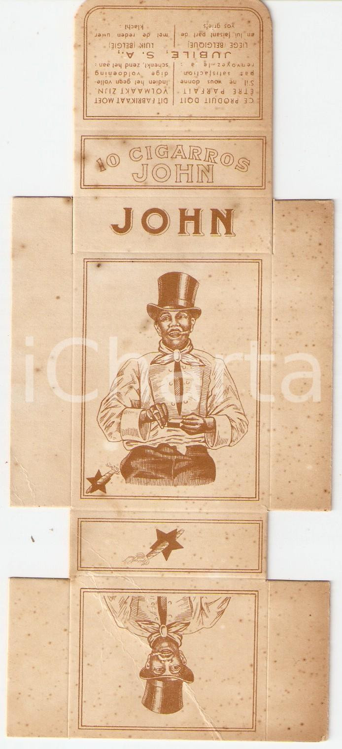 Oggetto da collezione cartaceo 1930 ca LIEGI / BELGIO Cigarros JOHN Scatola non assemblata ILLUSTRATA 1