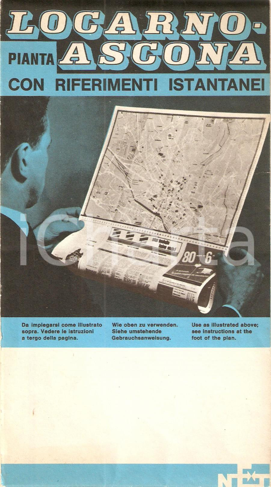 Mappa, planimetria storica 1960 ca LOCARNO  ASCONA SVIZZERA Cartina con pubblicità  ILLUSTRATA 1