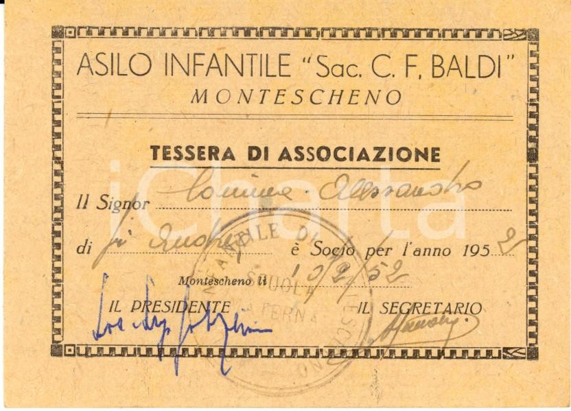 Oggetto da collezione cartaceo 1952 MONTESCHENO VB Asilo infantile C. F. BALDI Tessera di associazione 1