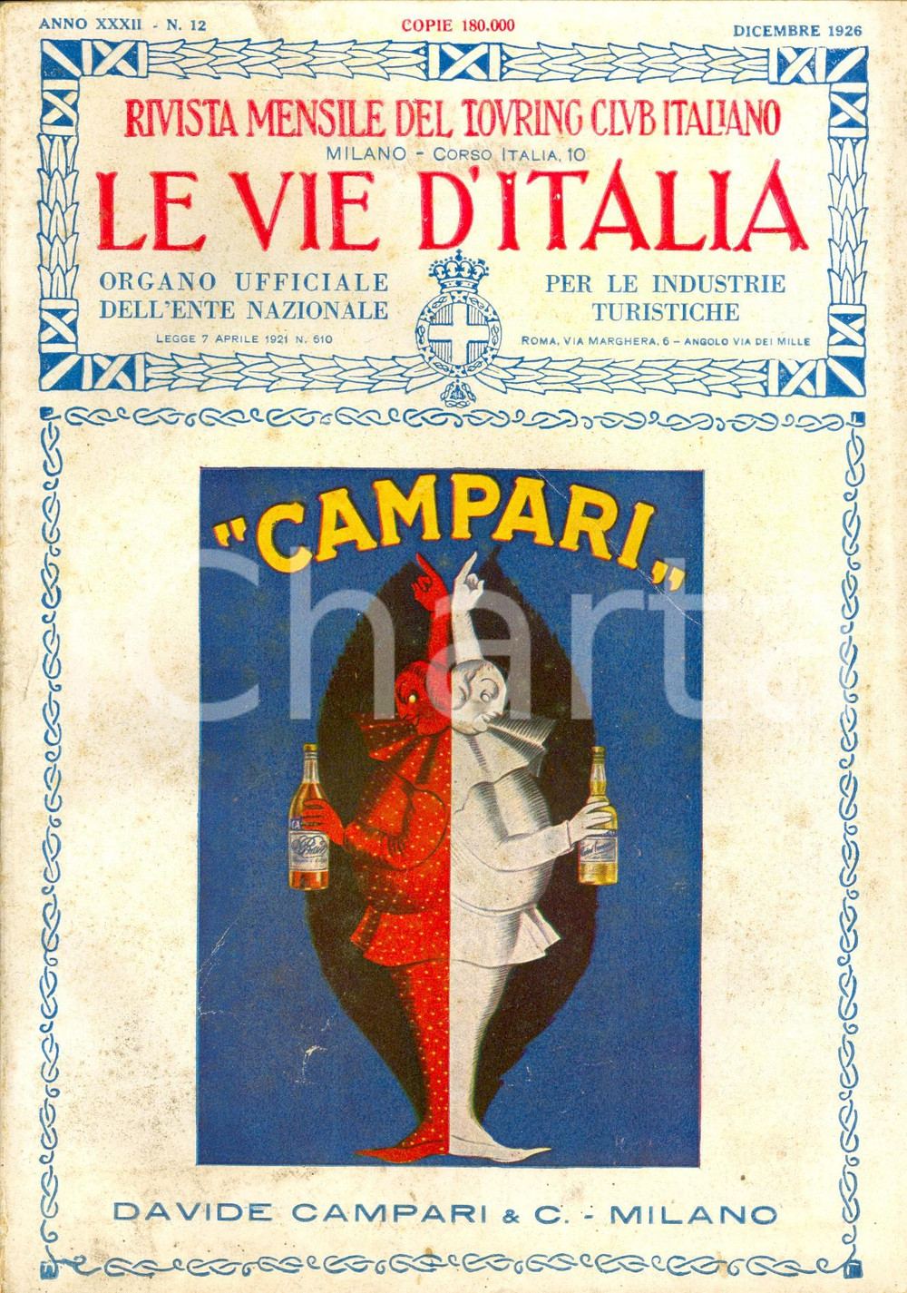 Giornale, rivista storica 1926 LE VIE D ITALIA TCI Vetrate del duomo d AREZZO Anno XXXII nÂ°12 CAMPARI 1