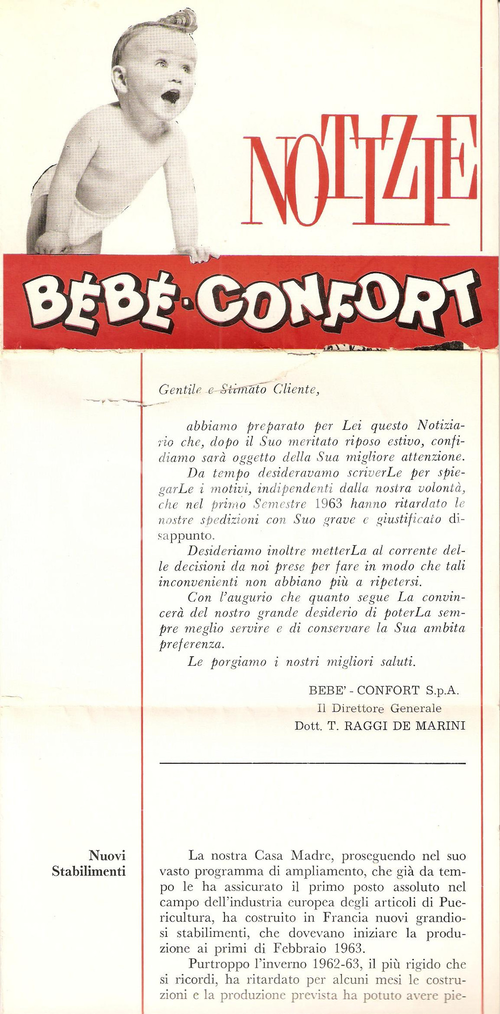 Materiale pubblicitario d’epoca 1964 GENOVA Notiziario BEBE  CONFORT al Salone del giocattolo di LIONE Opuscolo 1