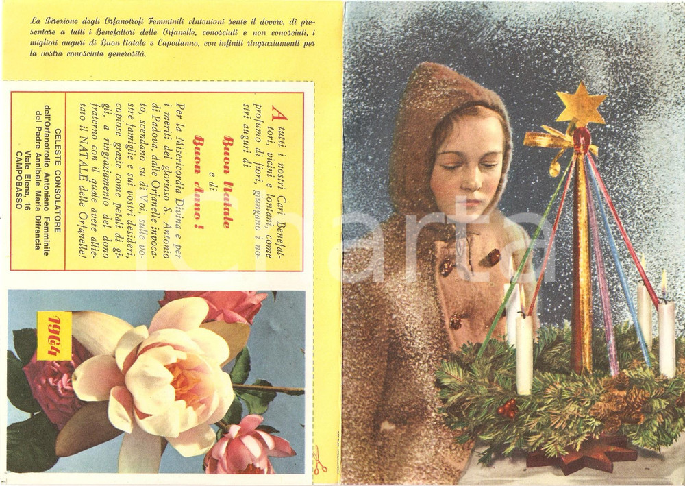 Materiale pubblicitario d’epoca 1963 CAMPOBASSO Orfanotrofio femminile Padre Annibale Maria DIFRANCIA Pieghevole 1