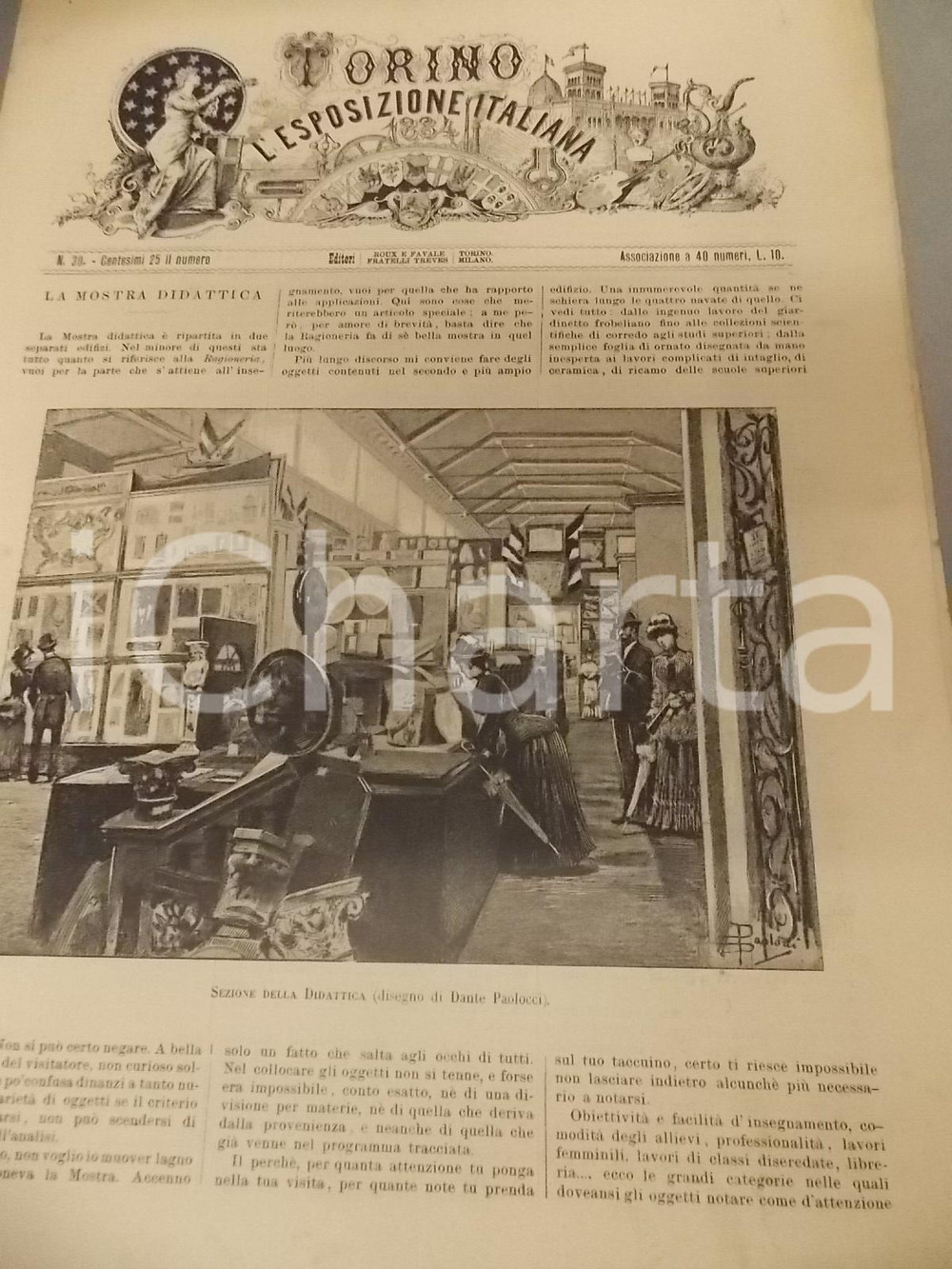Giornale, rivista storica 1884 TORINO E L ESPOSIZIONE ITALIANA n° 25 Mostra didattica Rivista illustrata 1
