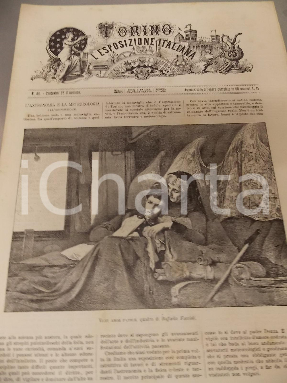 Giornale, rivista storica 1884 TORINO E L ESPOSIZIONE ITALIANA n. 49 Astronomia e meteorologia Rivista 1