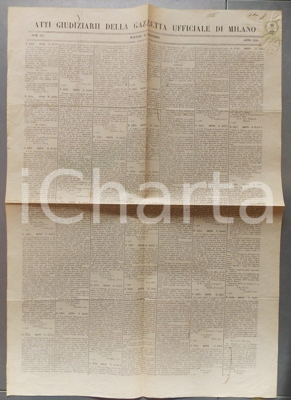 Documento originale, autentico 1856 SAN COLOMBANO AL LAMBRO Causa Pia SACCHI vs Rosa CHIAPPA vedova per fondi 1