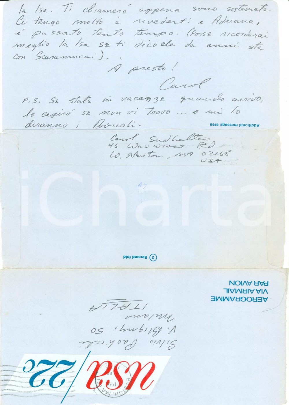 Autografo originale 1976 NEW YORK USA Jazzista Carol SUDHALTER a Silvio PAOLICCHI AUTOGRAFO 1