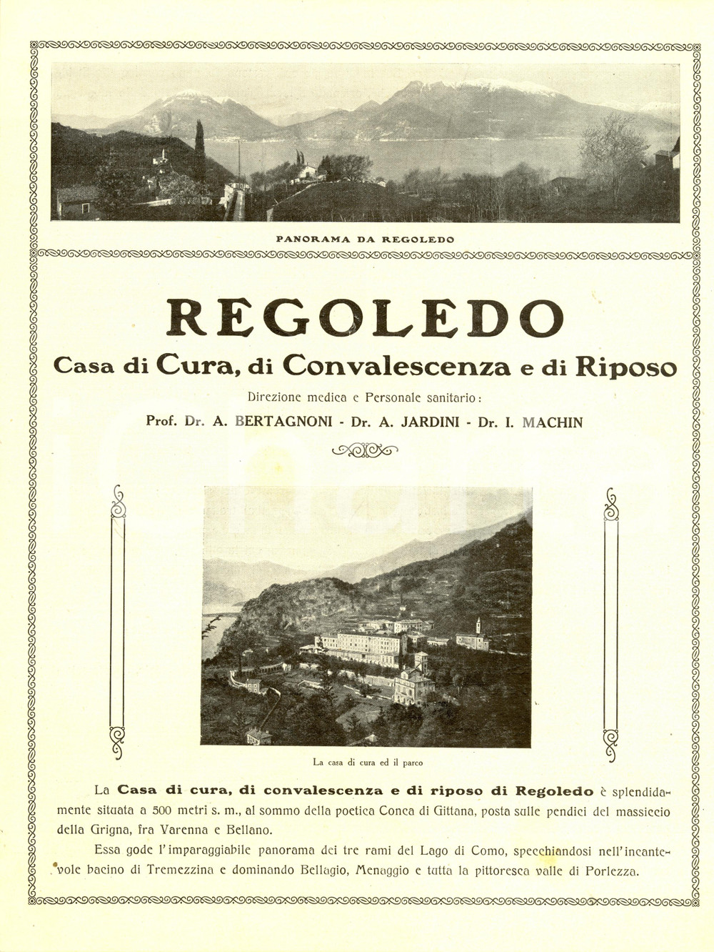 Documento originale, autentico 1935 ca PERLEDO LC Casa cura e convalescenza REGOLEDO Opuscolo ILLUSTRATO 1