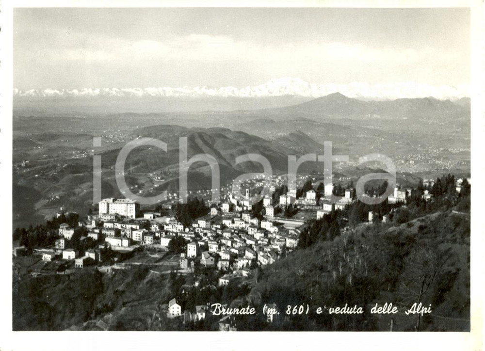 Cartolina originale da collezione 1955 BRUNATE CO Panorama generale e ALPI sullo sfondo Cartolina postale FG VG 1
