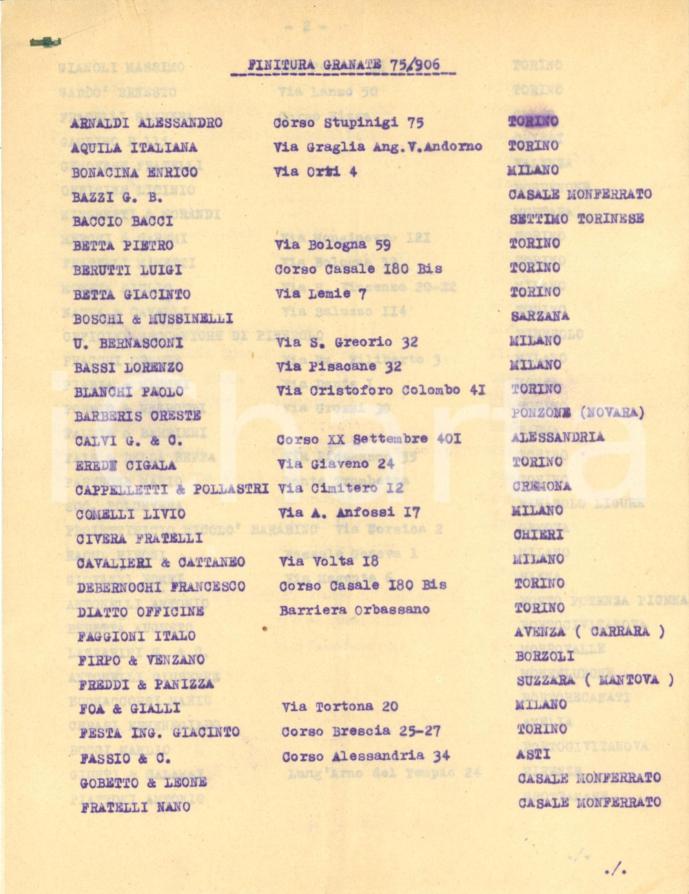 Documento originale, autentico 1918 TORINO WWI SocietÃ  Fabbricazione Proiettili Officine per granate 75/906 1