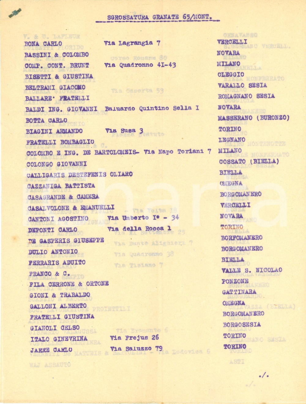 Documento originale, autentico 1918 TORINO WWI SocietÃ  Fabbricazione Proiettili Sgrossatura granate 65/Mont. 1