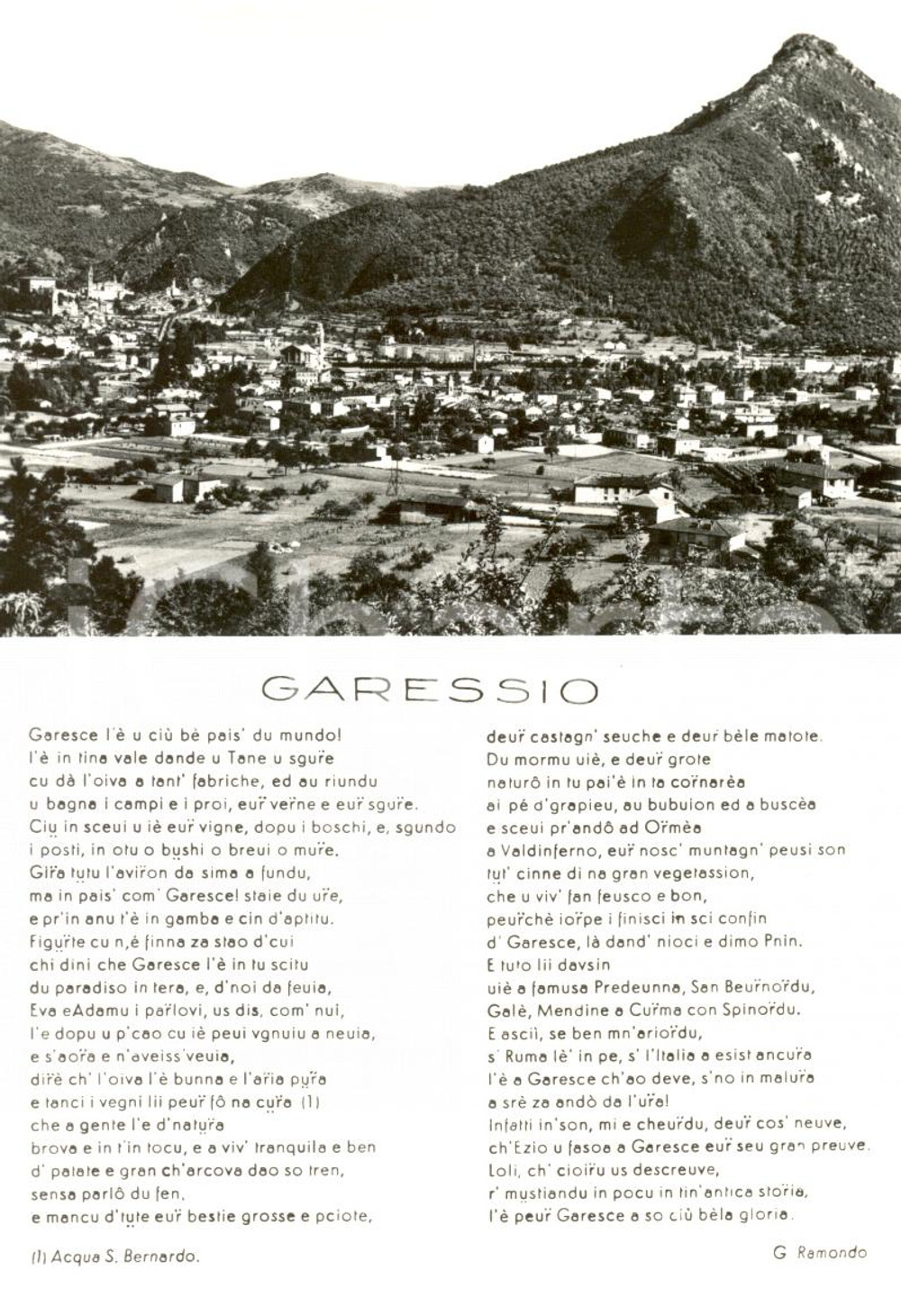 Cartolina originale da collezione 1955 ca GARESSIO CN Panorama generale  Poesia RAMONDO Cartolina postale FG 1