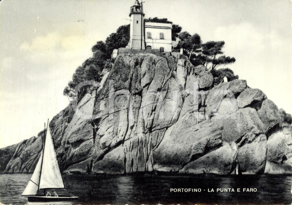 Cartolina originale da collezione 1951 PORTOFINO GE La PUNTA DEL CAPO e il faro dal mare Cartolina FG VG 1