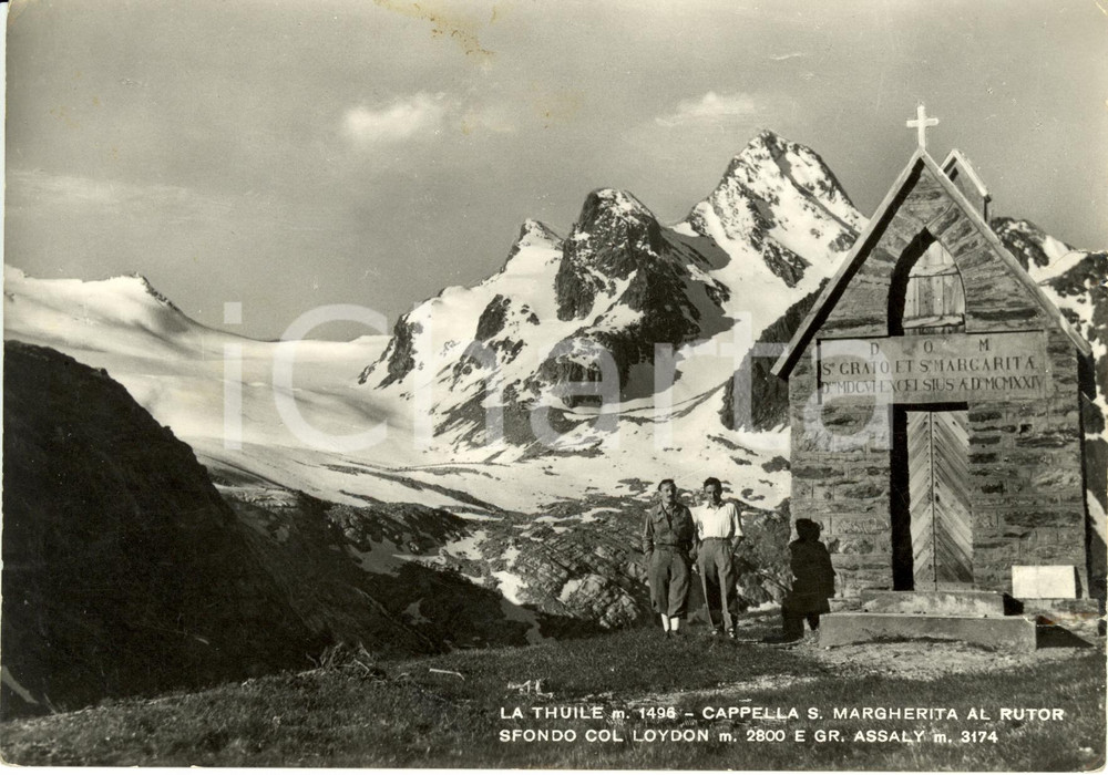 Cartolina originale da collezione 1951 LA THUILE AO Cappella a SANTA MARGHERITA e SAN GRATO ANIMATA FG VG 1