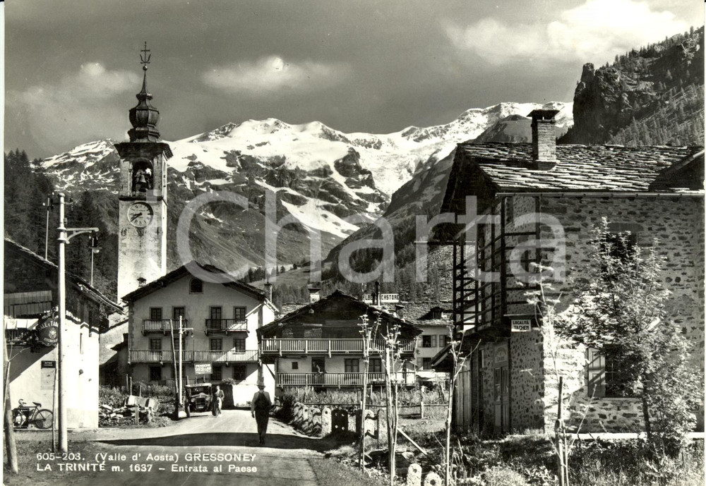 Cartolina originale da collezione 1952 GRESSONEYLATRINITE LocalitÃ  TACHE Albergo CASTORE Cartolina ANIMATA FG VG 1
