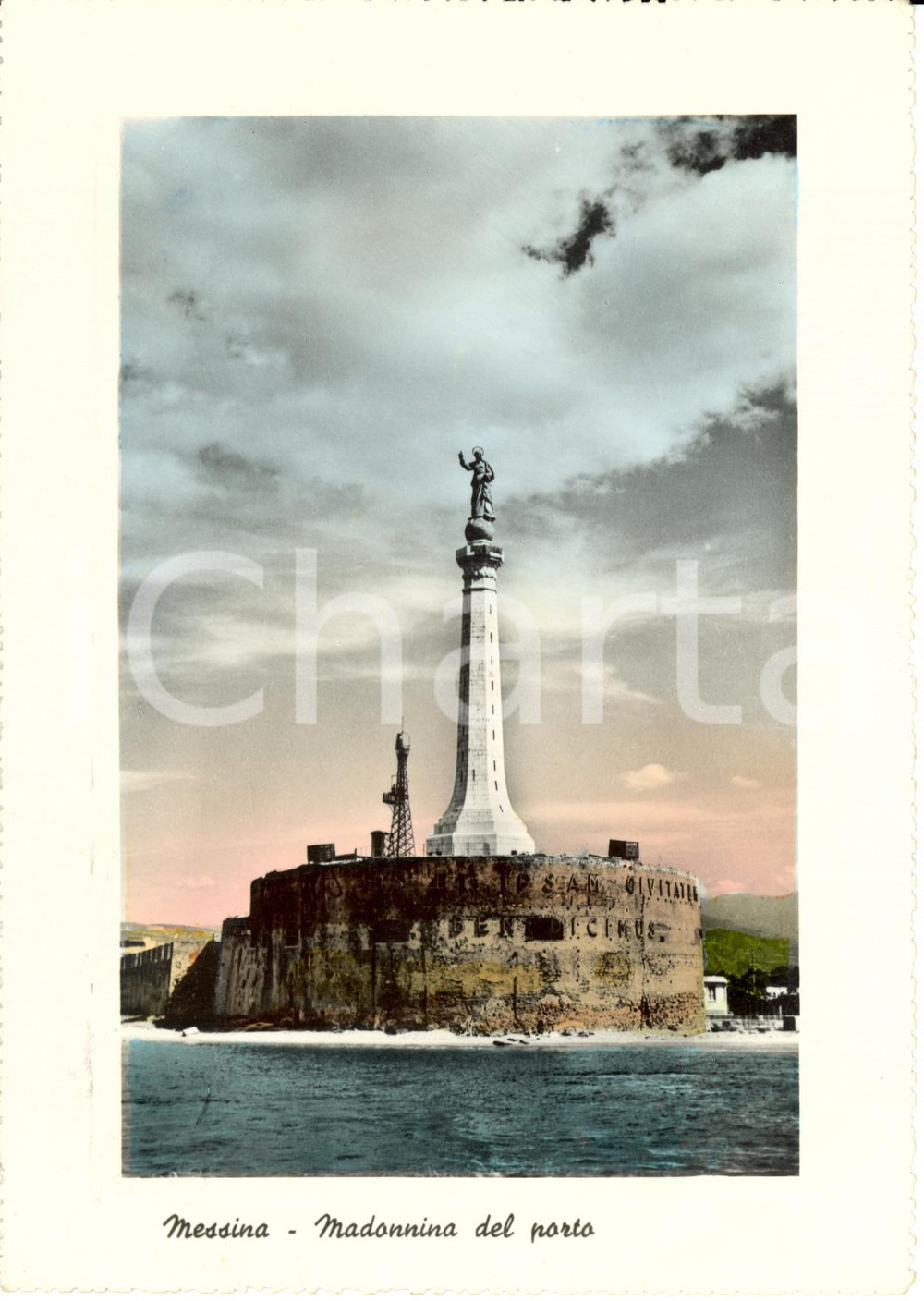 Cartolina originale da collezione 1953 MESSINA La MADONNINA DEL PORTO vista dal mare Cartolina FG VG 1