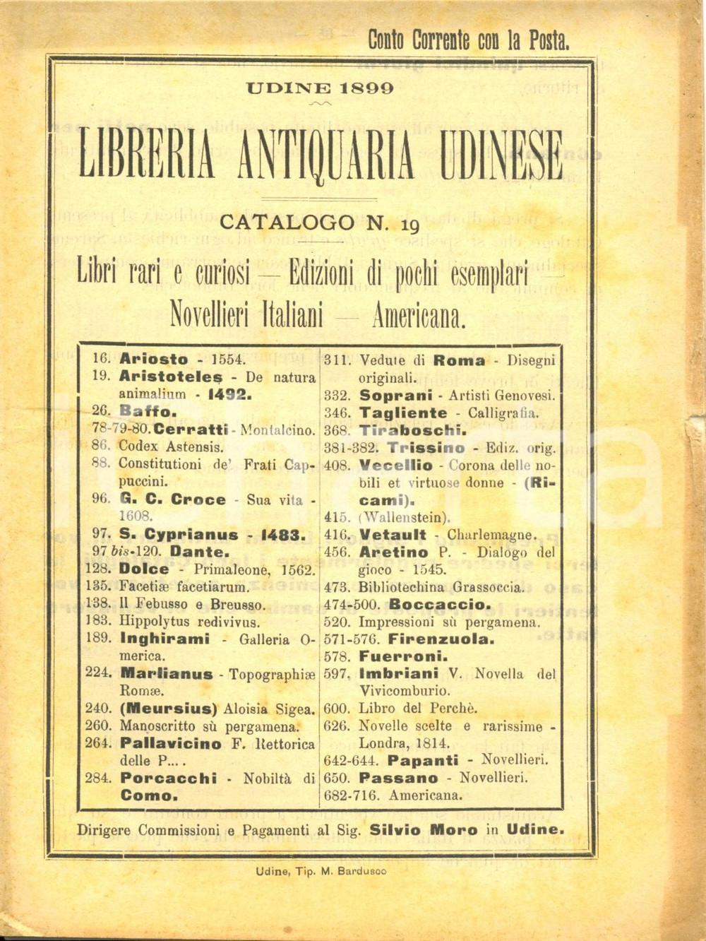 Libro, pubblicazione d epoca 1899 UDINE Libreria Antiquaria Udinese  Catalogo libri rari e curiosi nÂ° 19 1