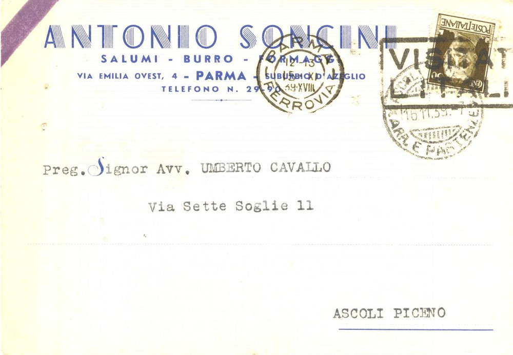 Cartolina originale da collezione 1939 PARMA PR Antonio SONCINI Oggi tutti approfittano e noi siamo vittime... 1
