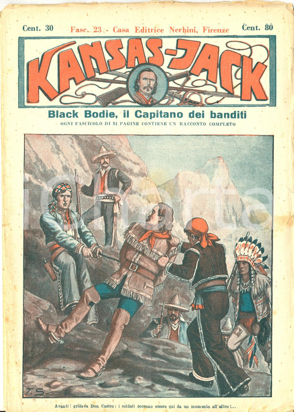 Libro, pubblicazione d epoca 1935 ca KANSAS JACK Black Bodie, il Capitano dei banditi nÂ°23 Rivista NERBINI FI 1