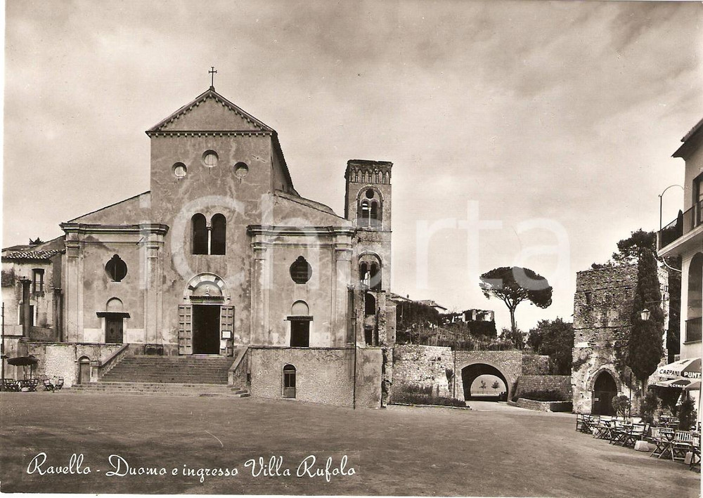 Cartolina originale da collezione 1965 RAVELLO SA Duomo e ingresso VILLA RUFOLO Insegna CARPANO Cartolina FG NV 1