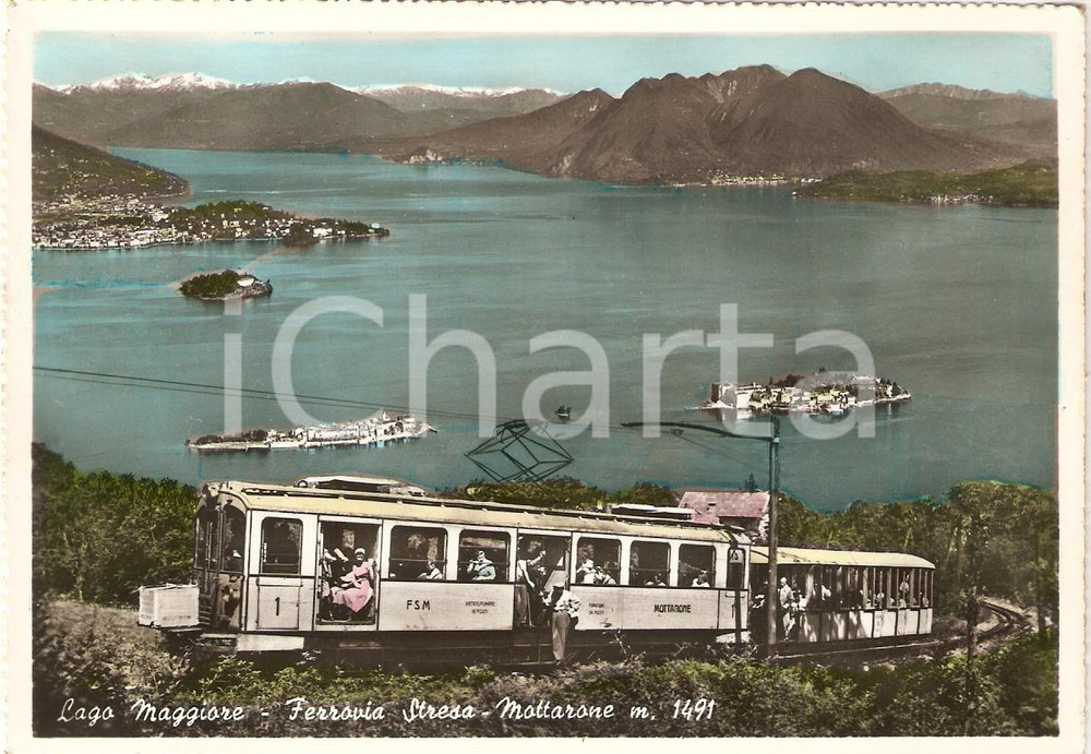 Cartolina originale da collezione 1950 ca LAGO MAGGIORE FSM Ferrovia STRESA  MOTTARONE Animata Cartolina FG NV 1