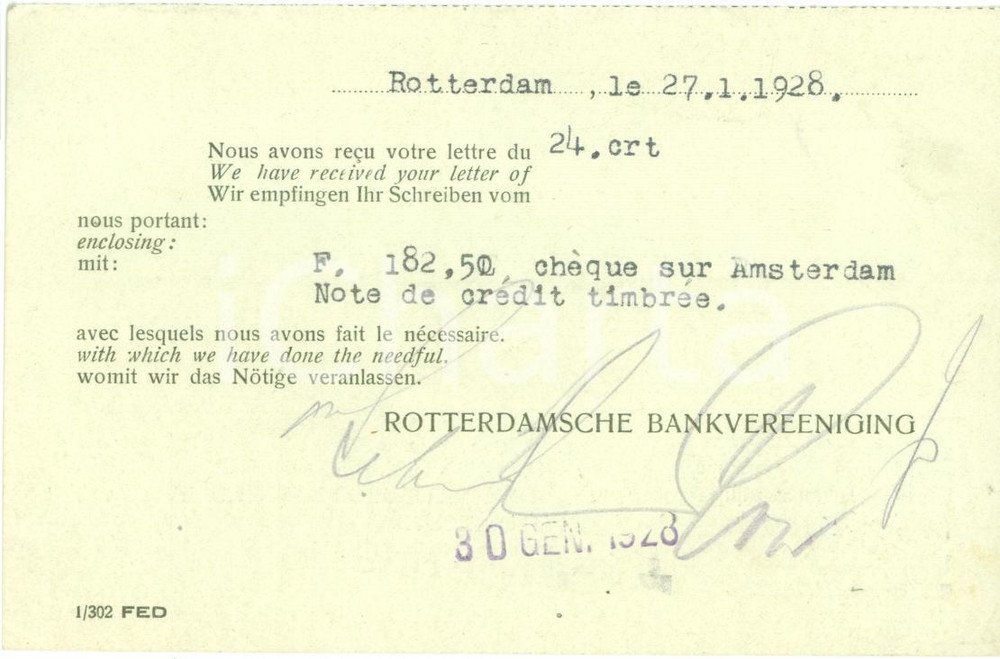 Cartolina originale da collezione 1928 ROTTERDAM NL Cartolina ROTTERDAMSCHE BANKVEREENIGING Commerciale FP VG 1