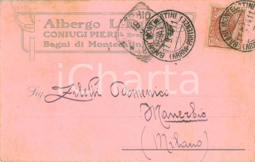 Cartolina originale da collezione 1914 MONTECATINI TERME PT Albergo L EGITTO Coniugi PIERI Cartolina FP VG 1