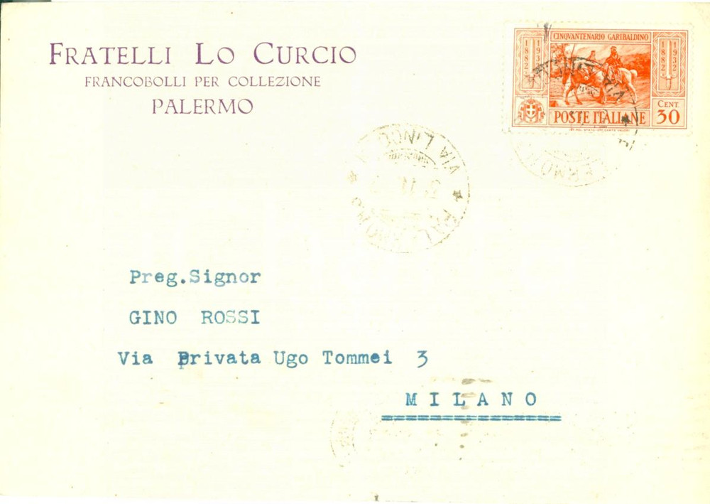 Cartolina originale da collezione 1932 PALERMO Fratelli LO CURCIO francobolli per collezione Cartolina FG VG 1