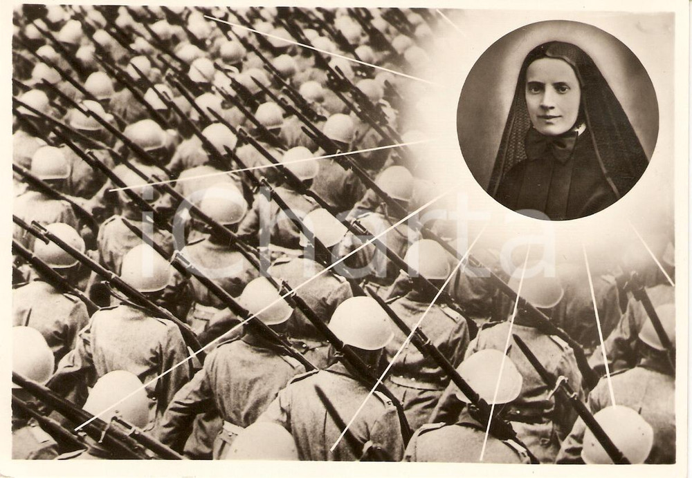 Cartolina originale da collezione 1945 ca SANT ANGELO LODIGIANO Beata Francesca CABRINI protegge soldati Cartolina 1