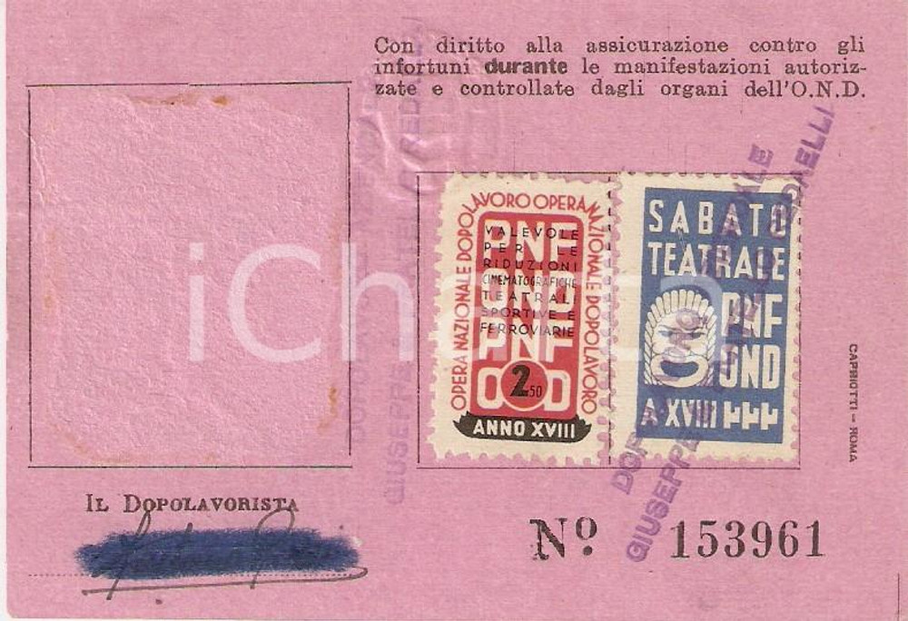 Documento originale, autentico 1939 MILANO Dopolavoro aziendale Giuseppe REDAELLI Tessera Gaetano RIZZI 1