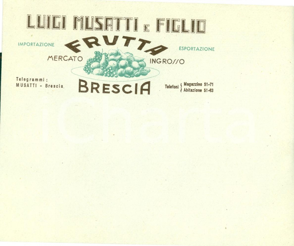 Documento originale, autentico 1930 ca BRESCIA Luigi MUSATTI & Figlio mercato frutta ingrosso Busta intestata 1 1