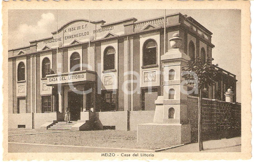 Cartolina originale da collezione 1942 MELZO MI Casa del Littorio Fondazione Ermenegildo INVERNIZZI Cartolina 1