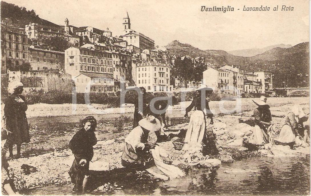 Cartolina originale da collezione 1935 ca VENTIMIGLIA IM Lavandaie al Fiume ROIA Panorama Cartolina FP NV 1