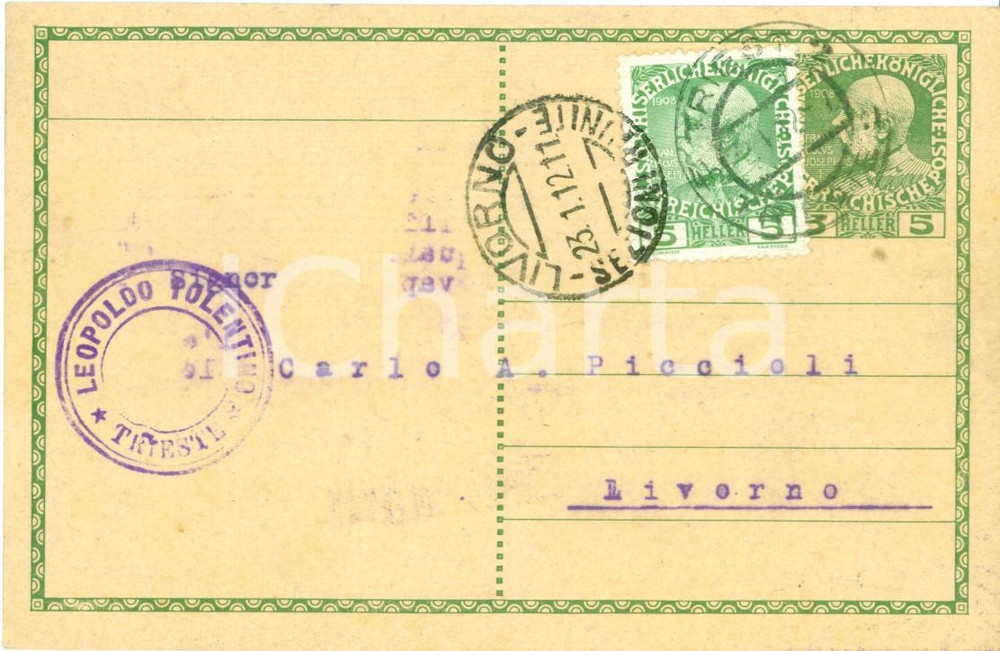 Cartolina originale da collezione 1912 TRIESTE Grossista Leopoldo TOLENTINO offre semi di zucca Cartolina FP VG 1