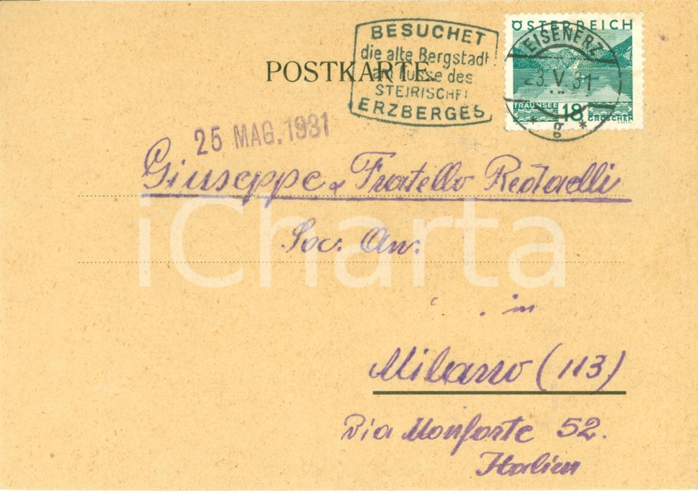Cartolina originale da collezione 1931 EISENERZ Società Oesterreichische Alpine Montangesellschaft Cartolina 2 1