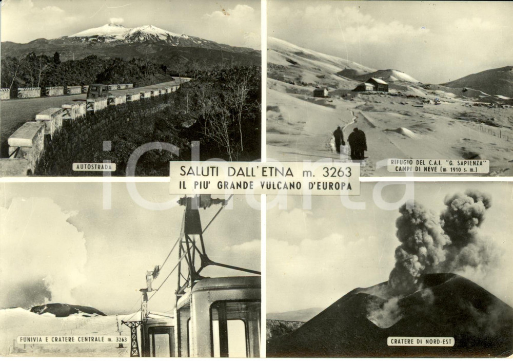 Cartolina originale da collezione 1960 ca CATANIA Vedutine ETNA con rifugio CAI SAPIENZA Cartolina ANIMATA FG NV 1
