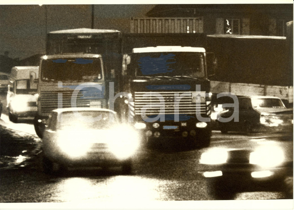 Fotografia d epoca originale 1980 ca STRASBURGO F Camion bloccano Pont DE L EUROPE  STRACEL sciopero Foto 1
