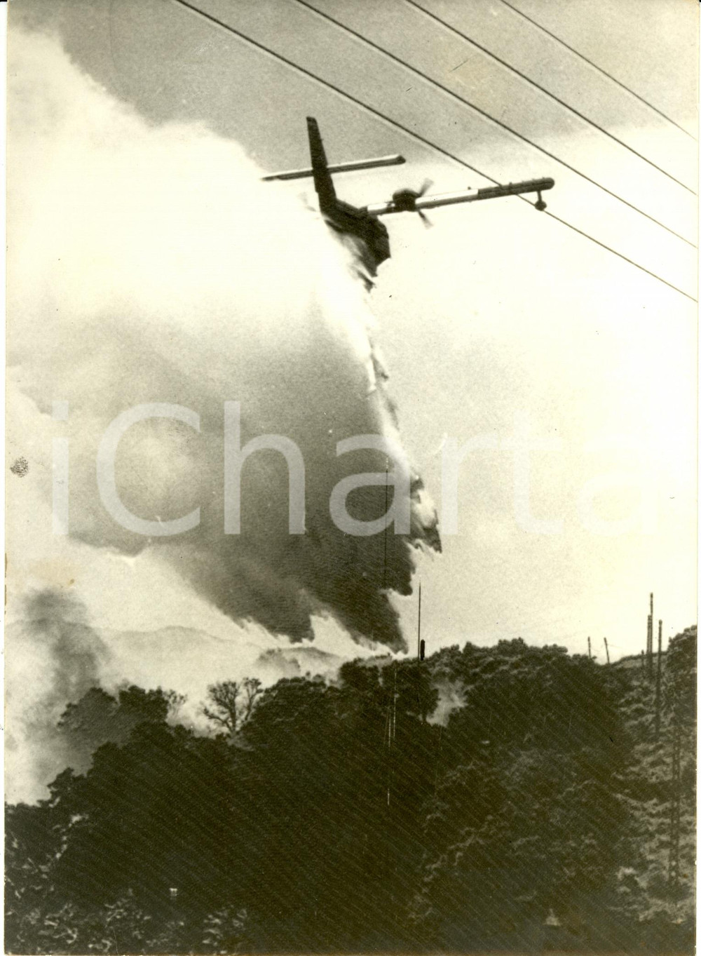 Fotografia d epoca originale 1980 ca CORSICA Aereo CANADAIR in azione su incendio tra i boschi Foto KEYSTONE 1
