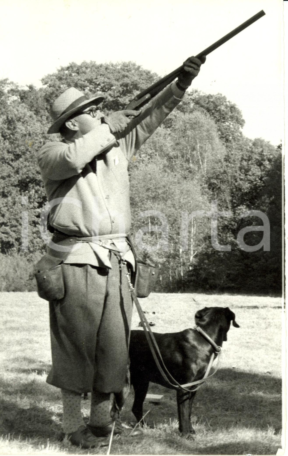 Fotografia d epoca originale 1986 CORSICA Cacciatore con cane e fucile apre nuova stagione della CACCIA Foto 1