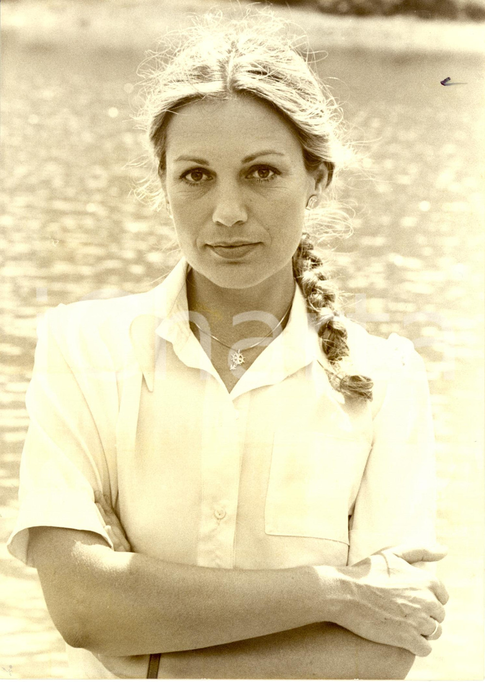 Fotografia d epoca originale 1985 ca FRANCIA? Catherine SPAAK ritratta con treccia bionda Fotografia 1
