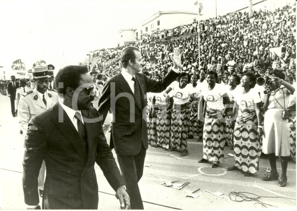 Fotografia d epoca originale 1980 FRANCEVILLE Gabon Re Juan Carlos I SPAGNA e Omar BONGO ONDIMBA Foto 1