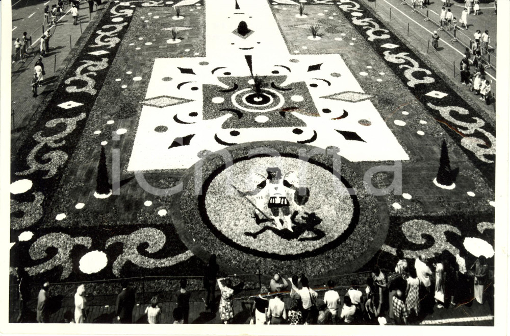 Fotografia d epoca originale 1980 BRUXELLES B GRAND PLACE Passanti osservano l enorme tappeto di fiori Foto 1