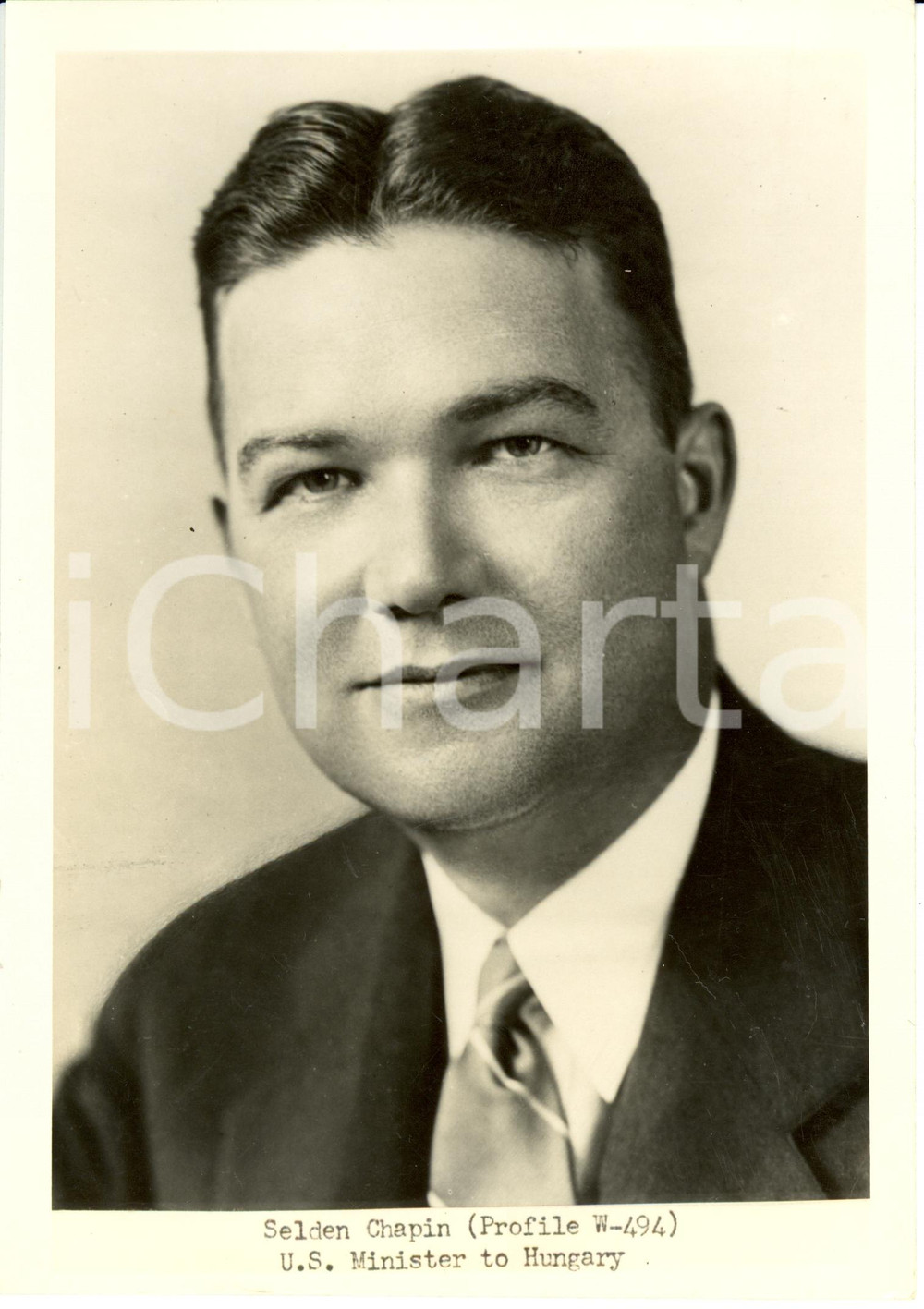 Fotografia d epoca originale 1947 USA Selden CHAPIN Minister to HUNGARY Portrait Photograph 1