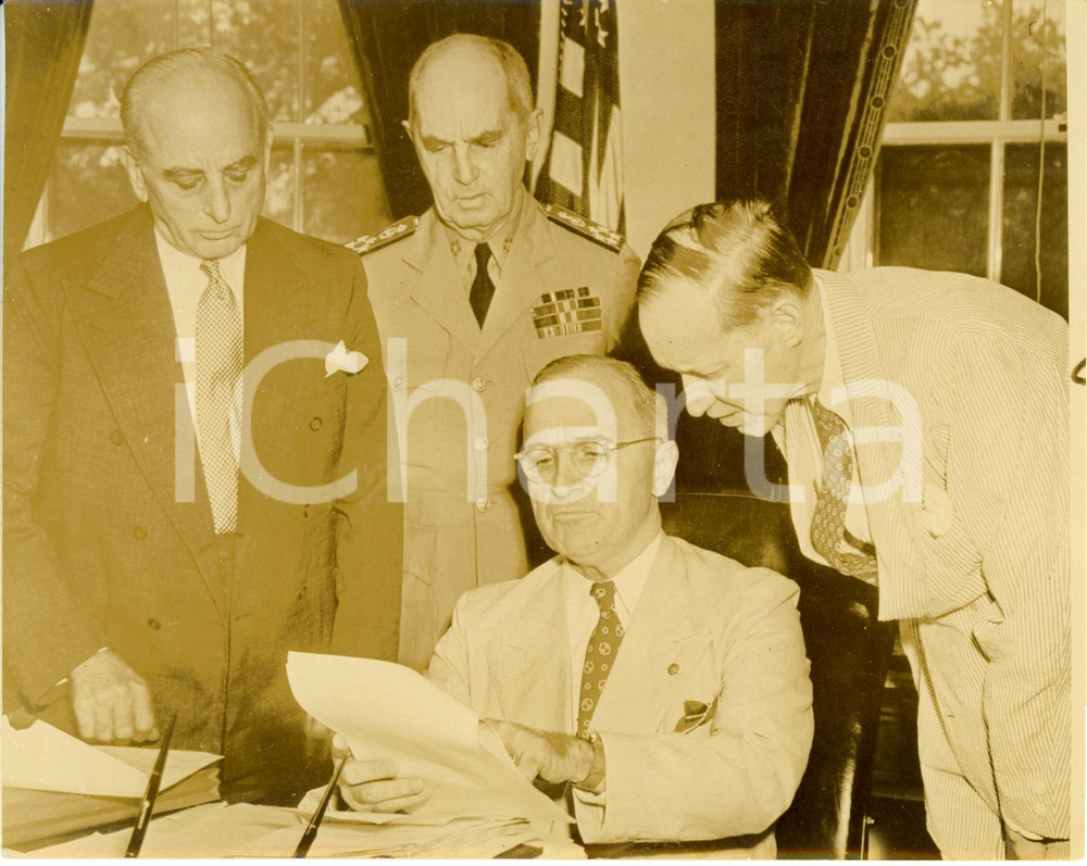 Fotografia d epoca originale 1945 WASHINGTON USA Harry TRUMAN William Daniel LEAHY Harry HOPKINS Photograph 1