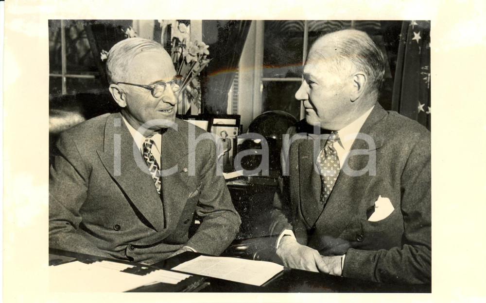 Fotografia d epoca originale 1947 WASHINGTON USA Harry TRUMAN riceve Lewis DOUGLAS Fotografia DANNEGGIATA 1