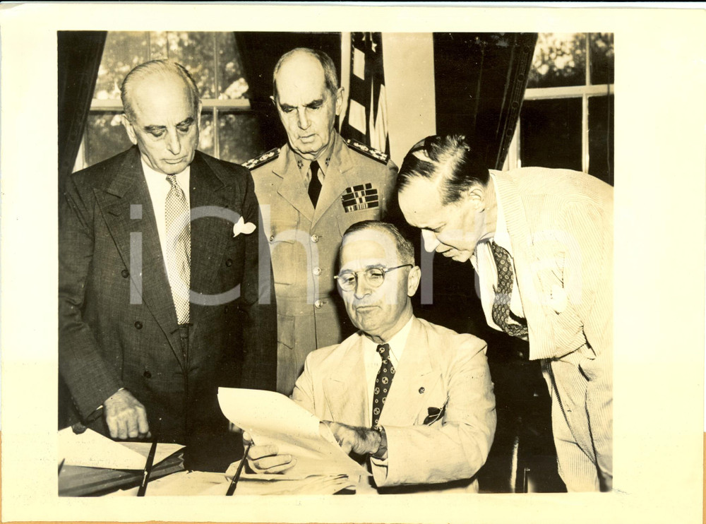 Fotografia d epoca originale 1945 WASHINGTON USA Harry TRUMAN William Daniel LEAHY Harry HOPKINS Photo 1