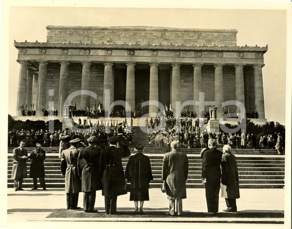 Fotografia d epoca originale 1951 WASHINGTON USA Harry TRUMAN and wife ceremony ABRAHAM LINCOLN MEMORIAL 1