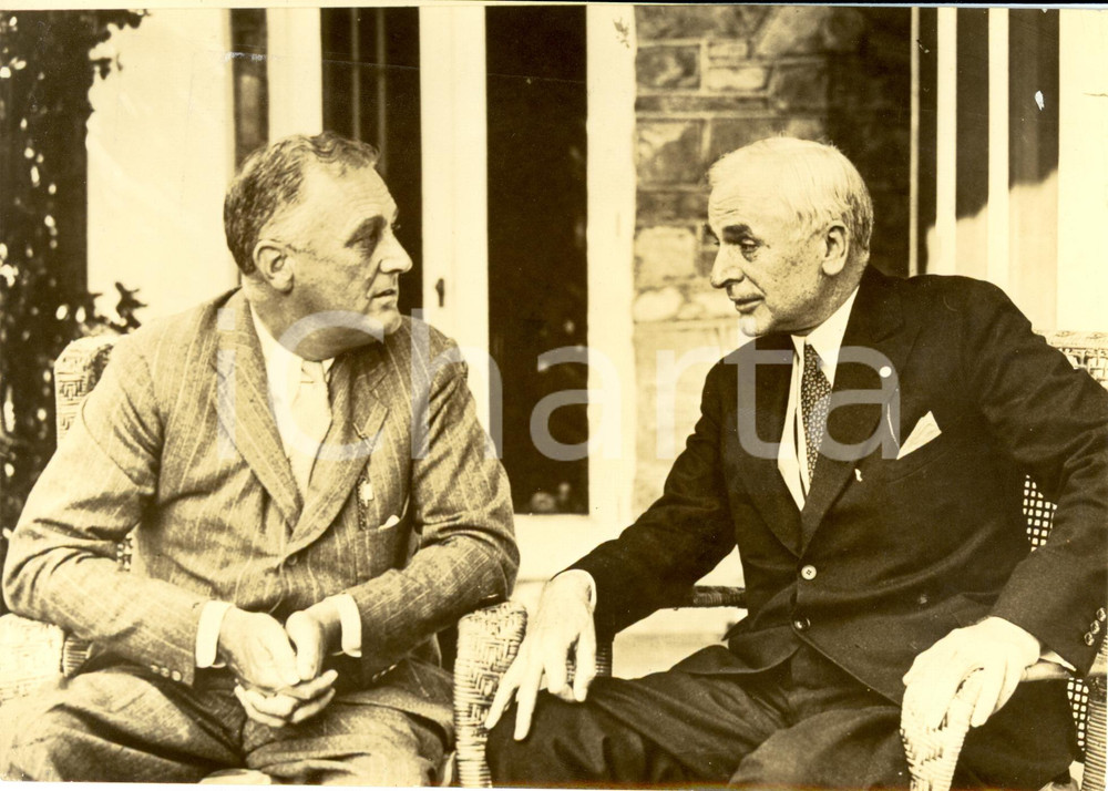Fotografia d epoca originale 1933 NEW YORK Franklin DELANO ROOSEVELT riceve Cordell HULL Segretario di Stato 1